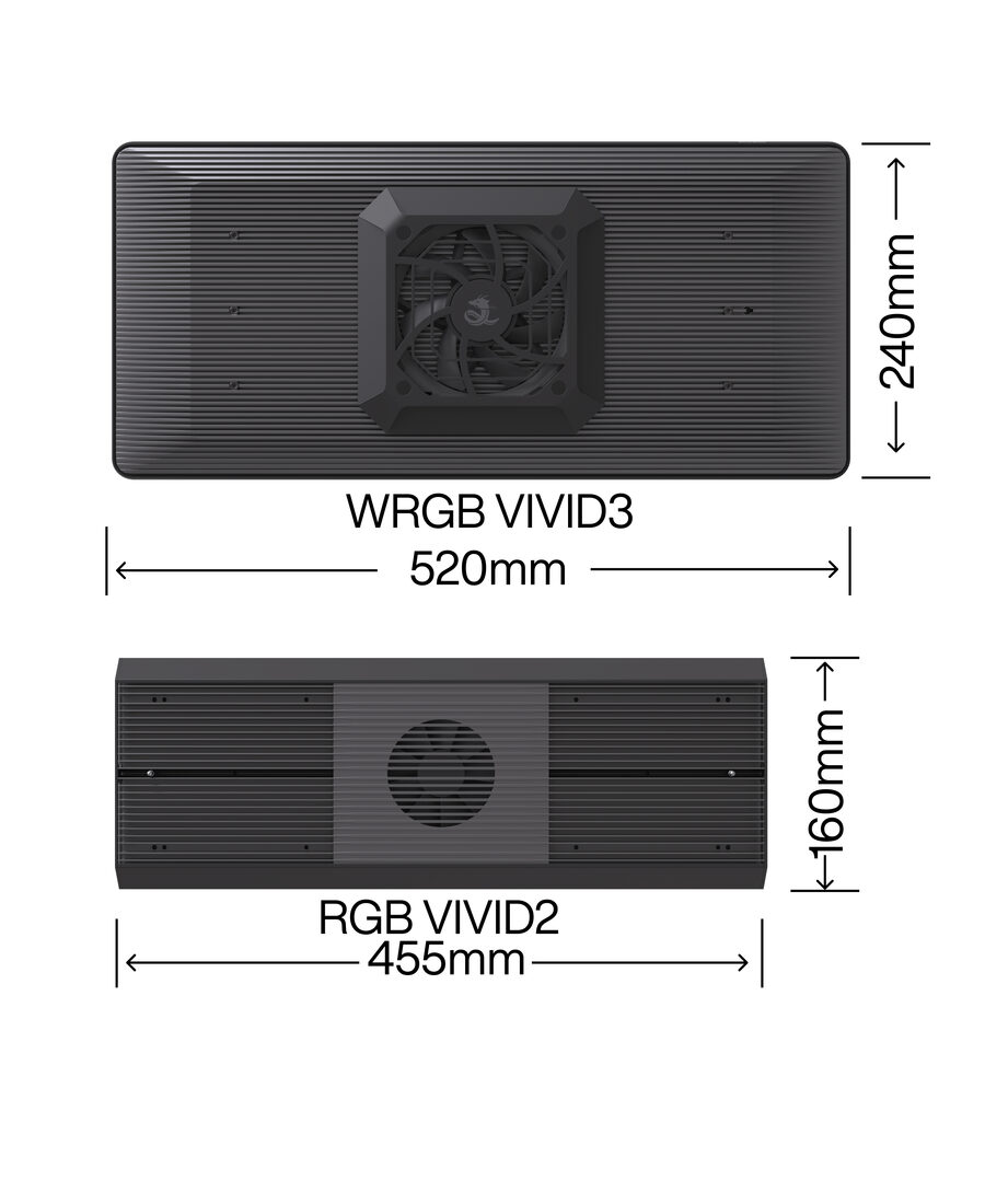 Chihiros WRGB VIVID 3 LED-belysning över akvarium framifrån